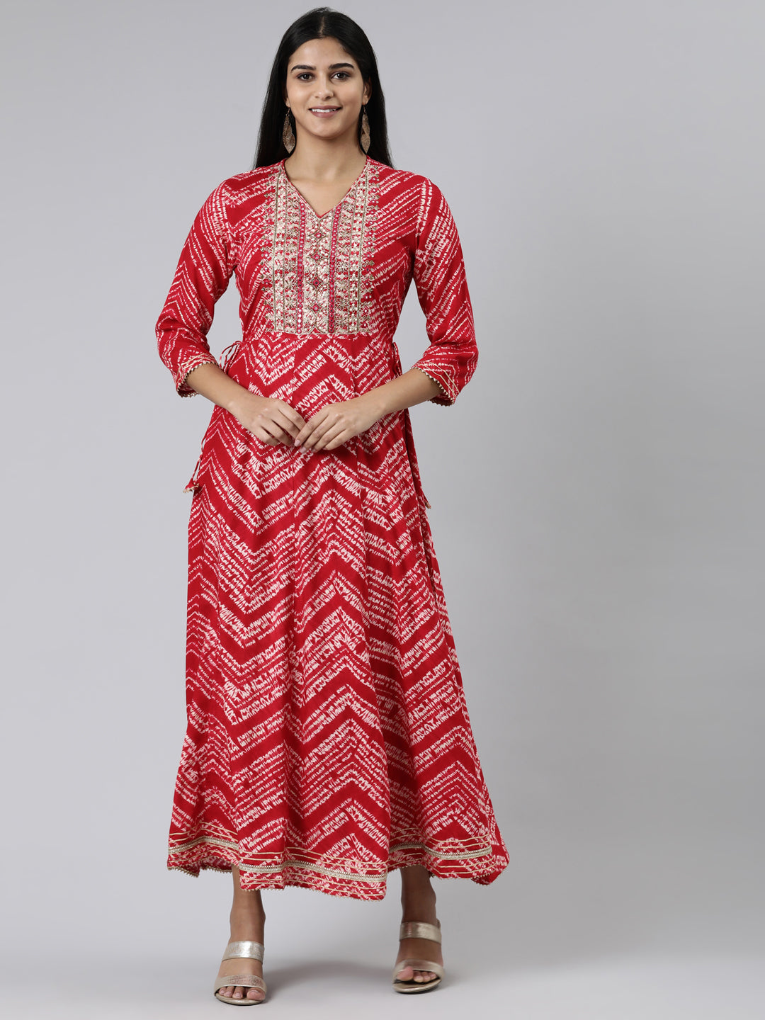 Neerus Pink Straight Printed Viscose Rayon Kurtas