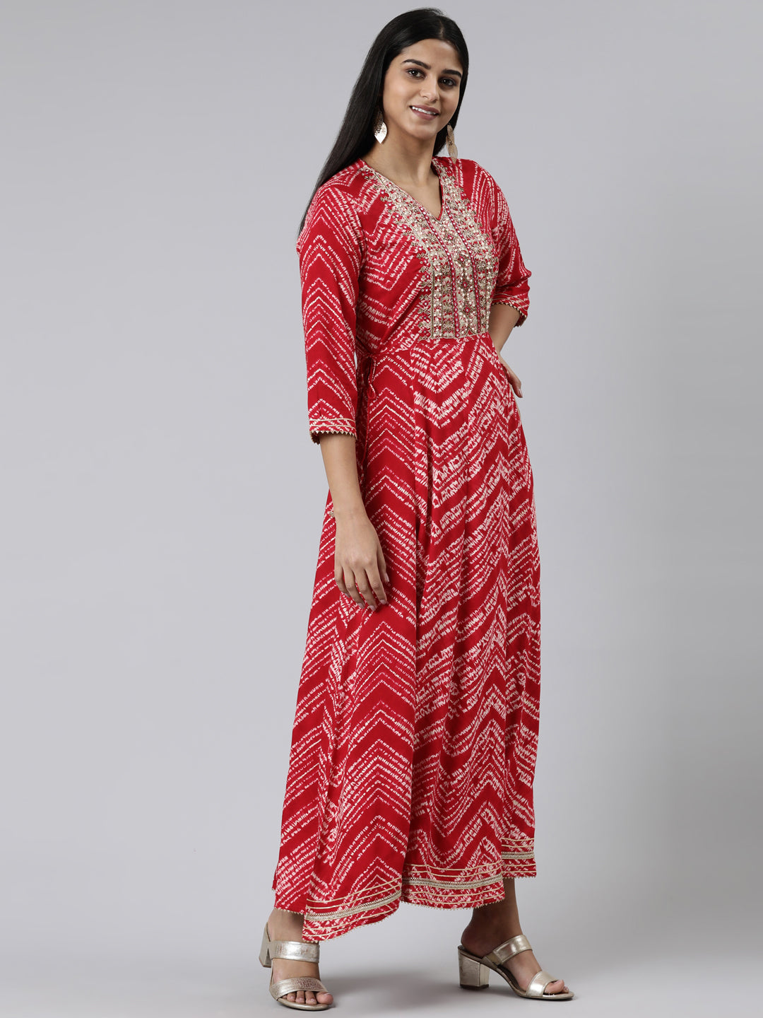 Neerus Pink Straight Printed Viscose Rayon Kurtas
