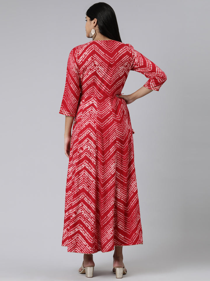 Neerus Pink Straight Printed Viscose Rayon Kurtas