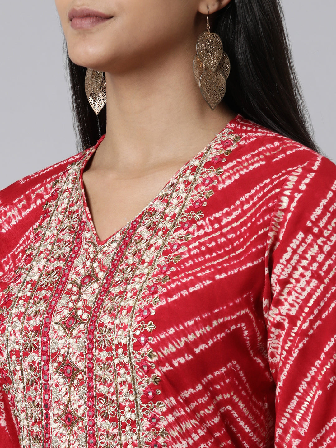 Neerus Pink Straight Printed Viscose Rayon Kurtas