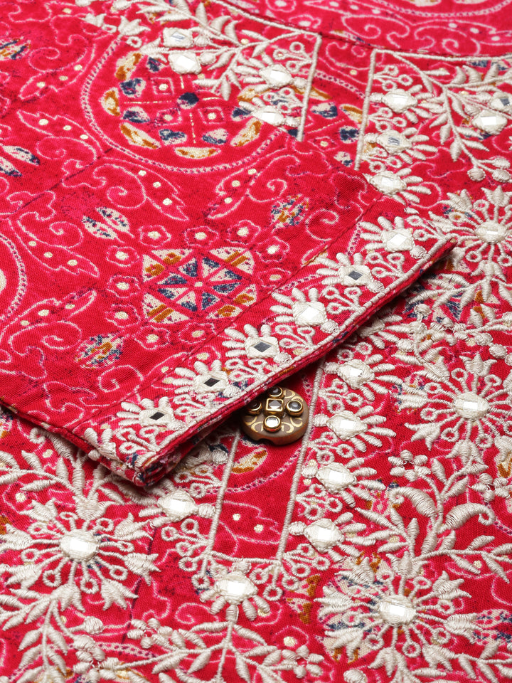 Neerus Pink Straight Printed Viscose Rayon Kurtas