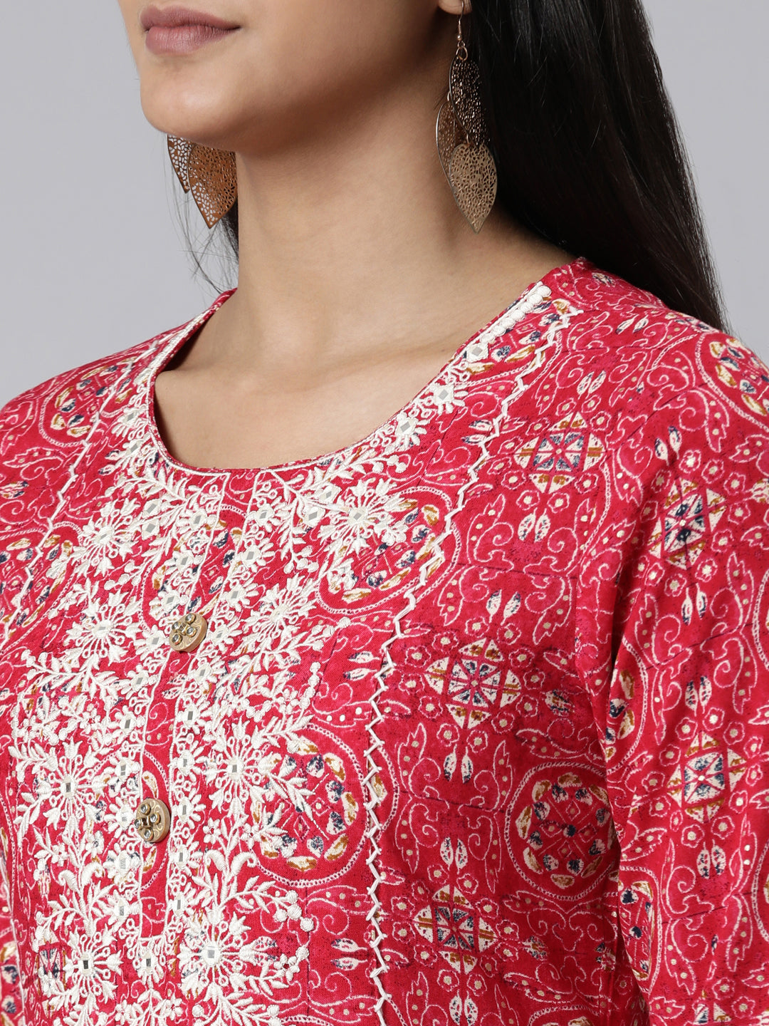 Neerus Pink Straight Printed Viscose Rayon Kurtas