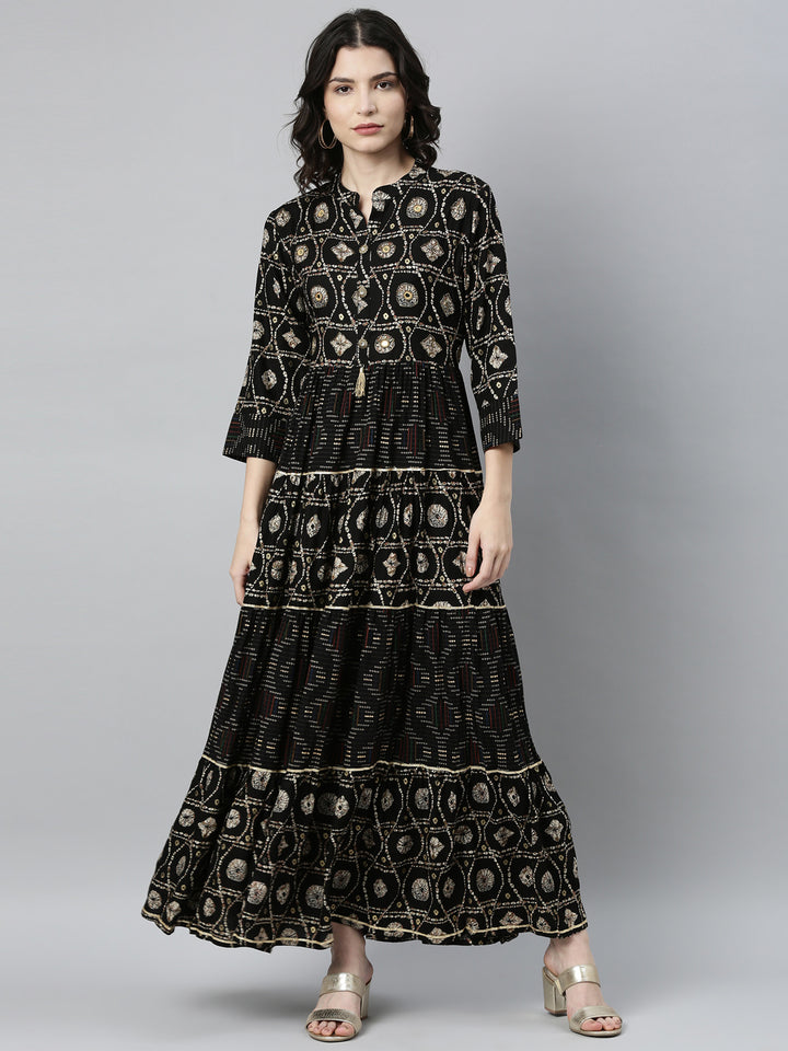 Neerus Black Color Rayon Fabric Kurta