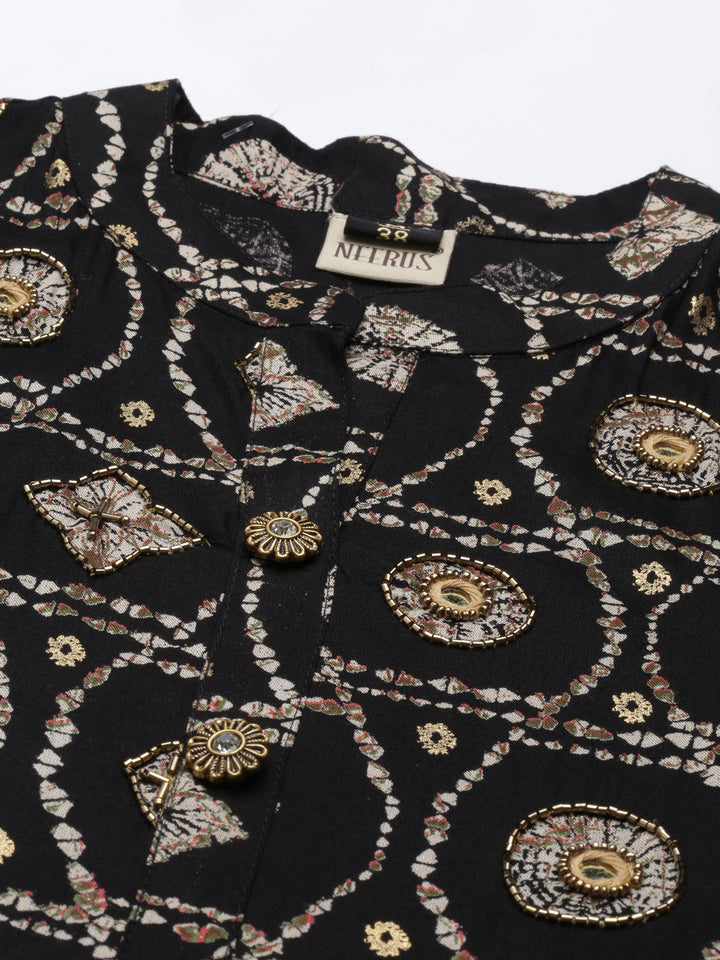 Neerus Black Color Rayon Fabric Kurta