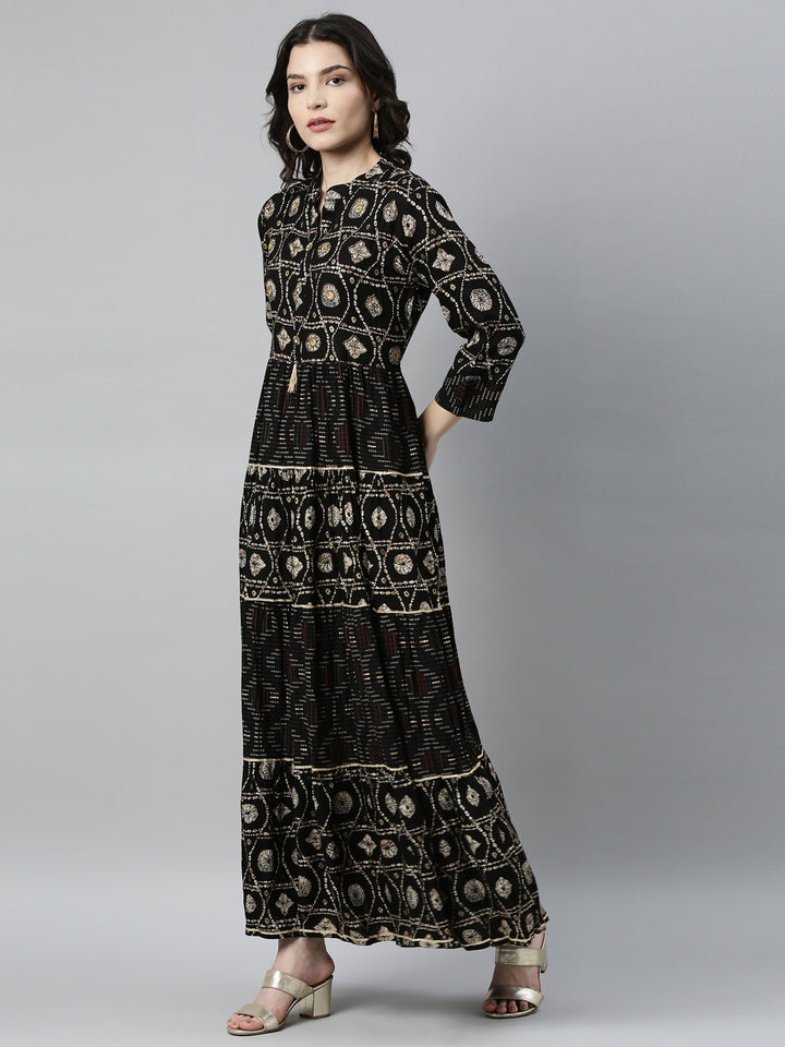 Neerus Black Color Rayon Fabric Kurta