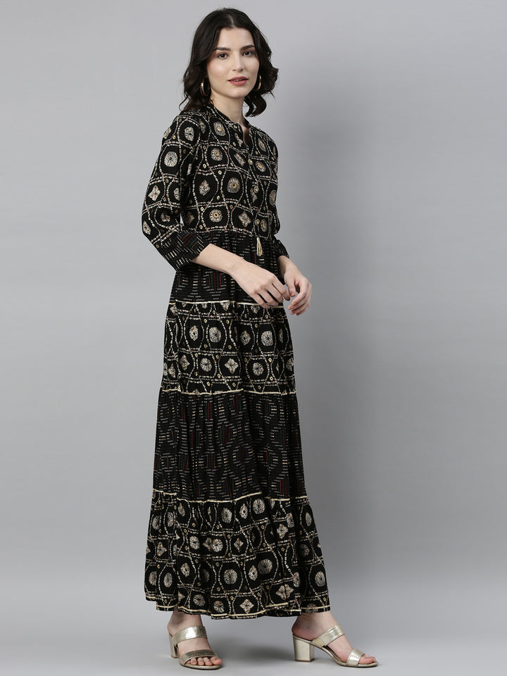 Neerus Black Color Rayon Fabric Kurta