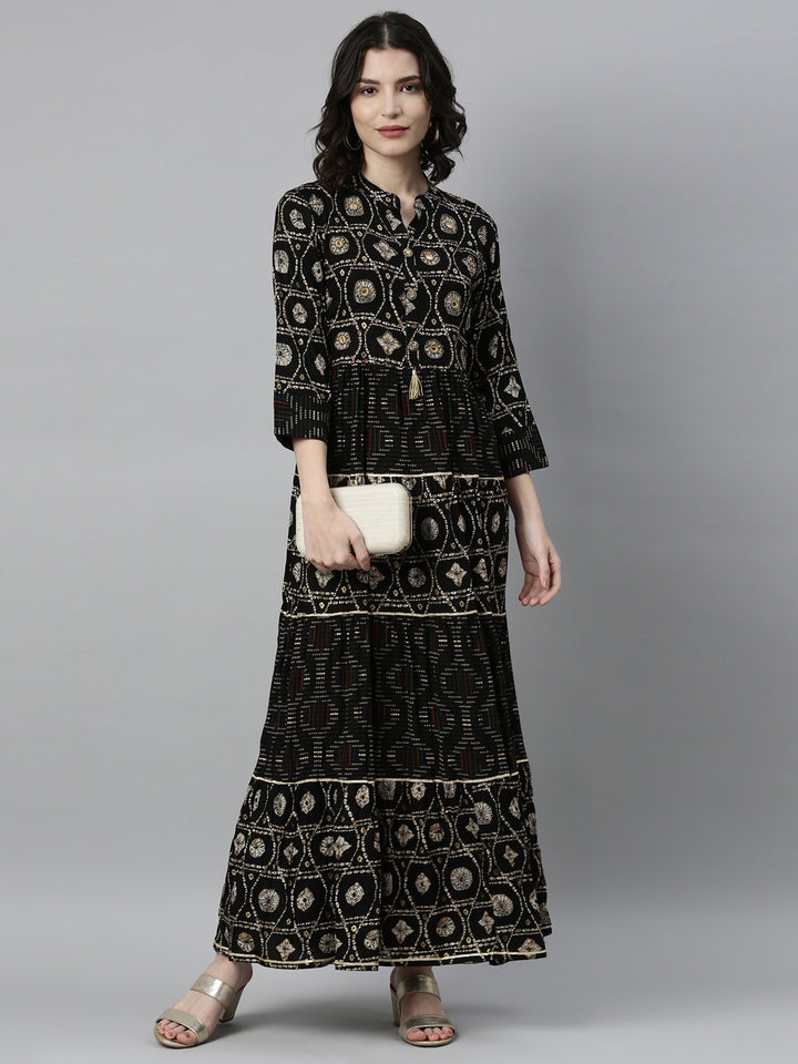 Neerus Black Color Rayon Fabric Kurta