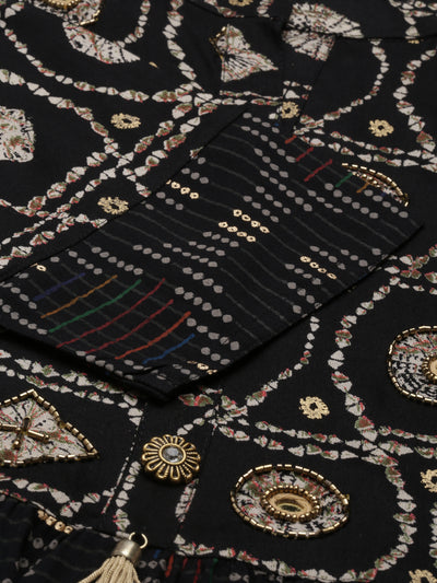 Neeru's Black Color Rayon Fabric Kurta