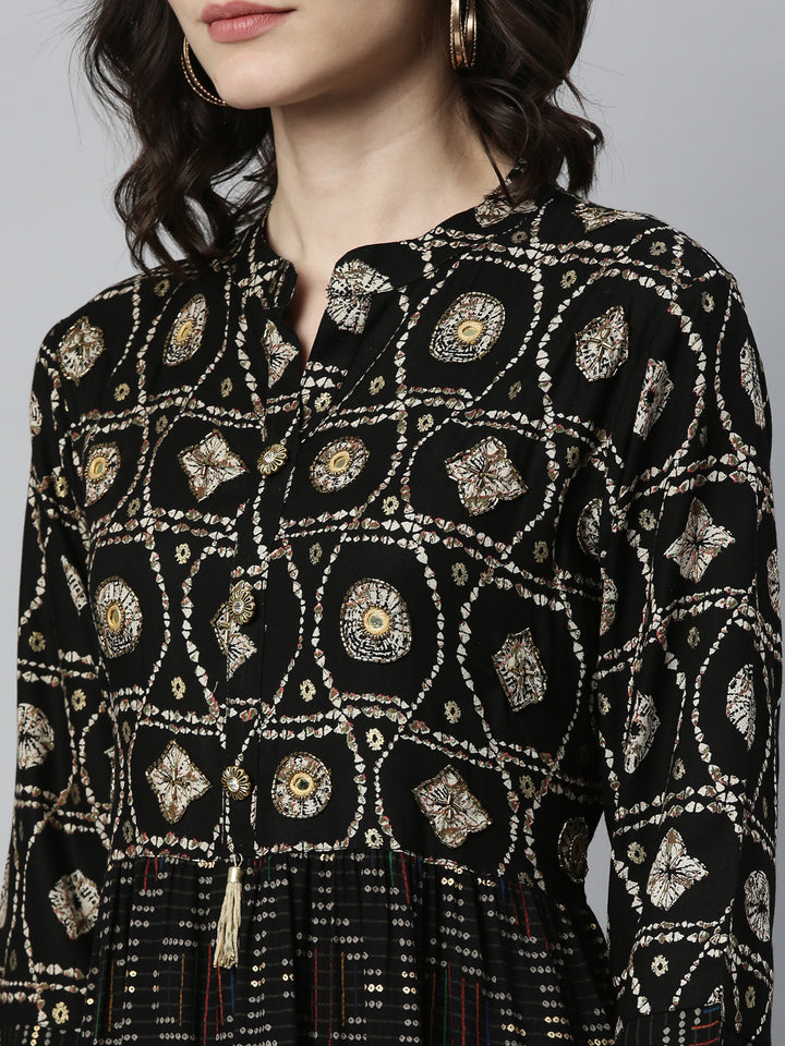 Neerus Black Color Rayon Fabric Kurta