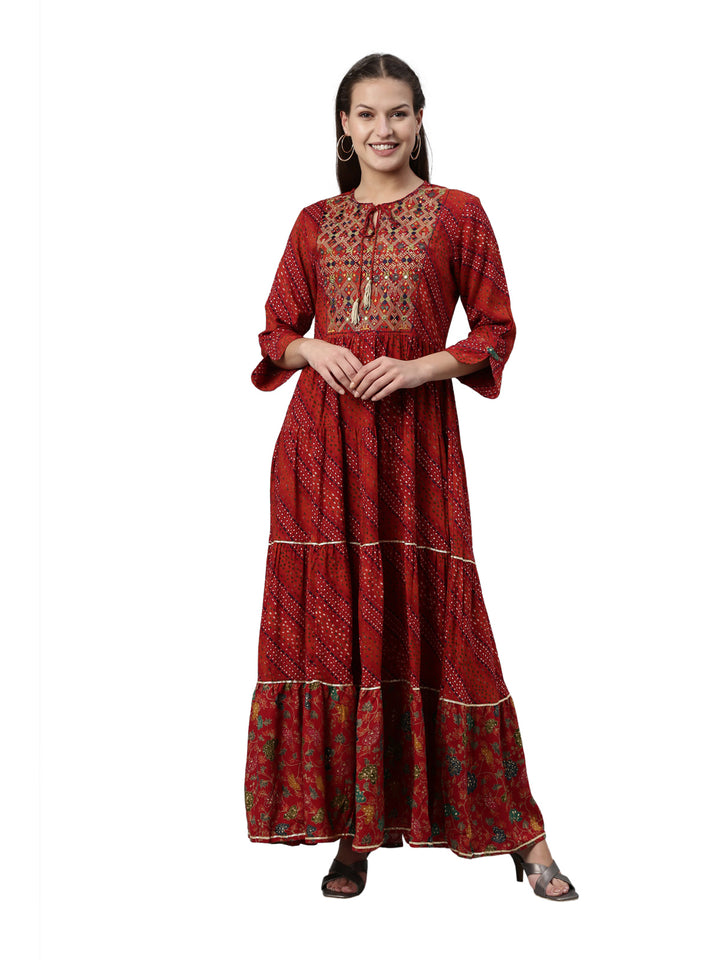 Neerus Maroon Color Rayon Fabric Kurta