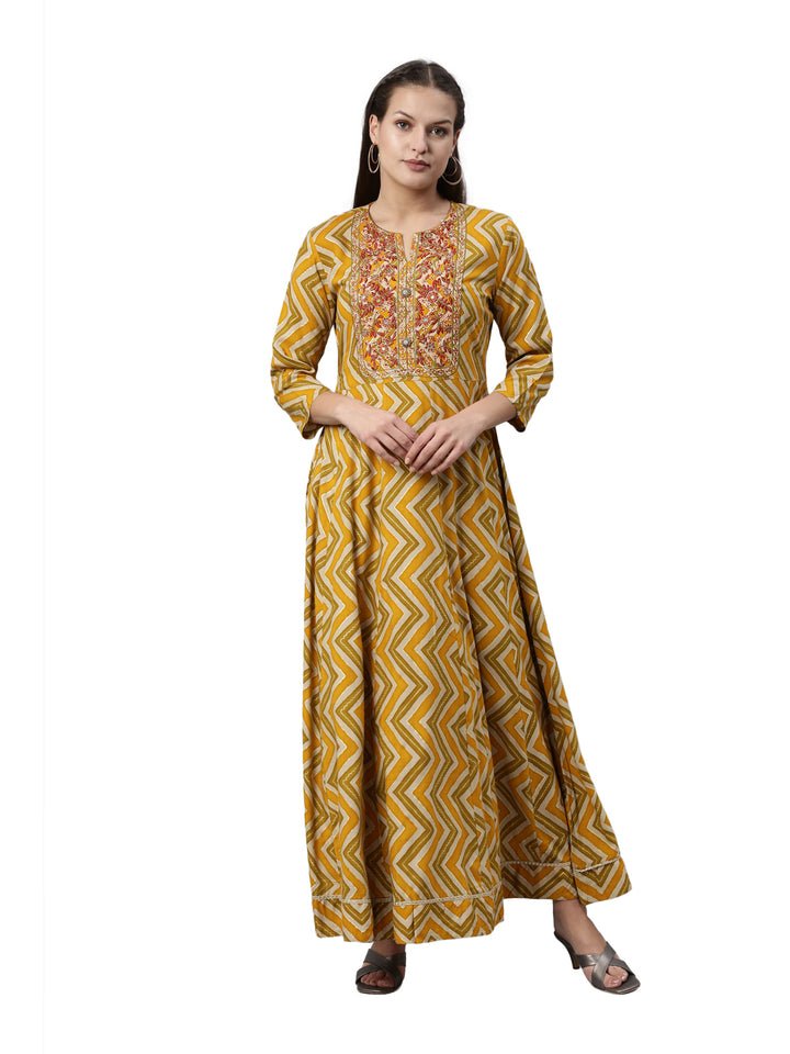 Neerus Yellow rayon solid kurti - front view
