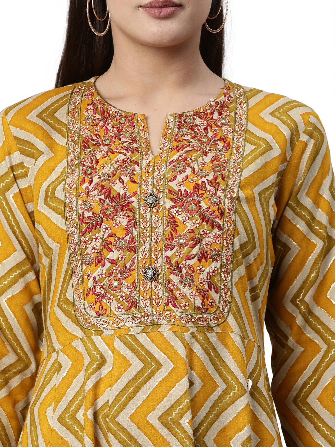 Neerus Yellow rayon solid kurti - back view