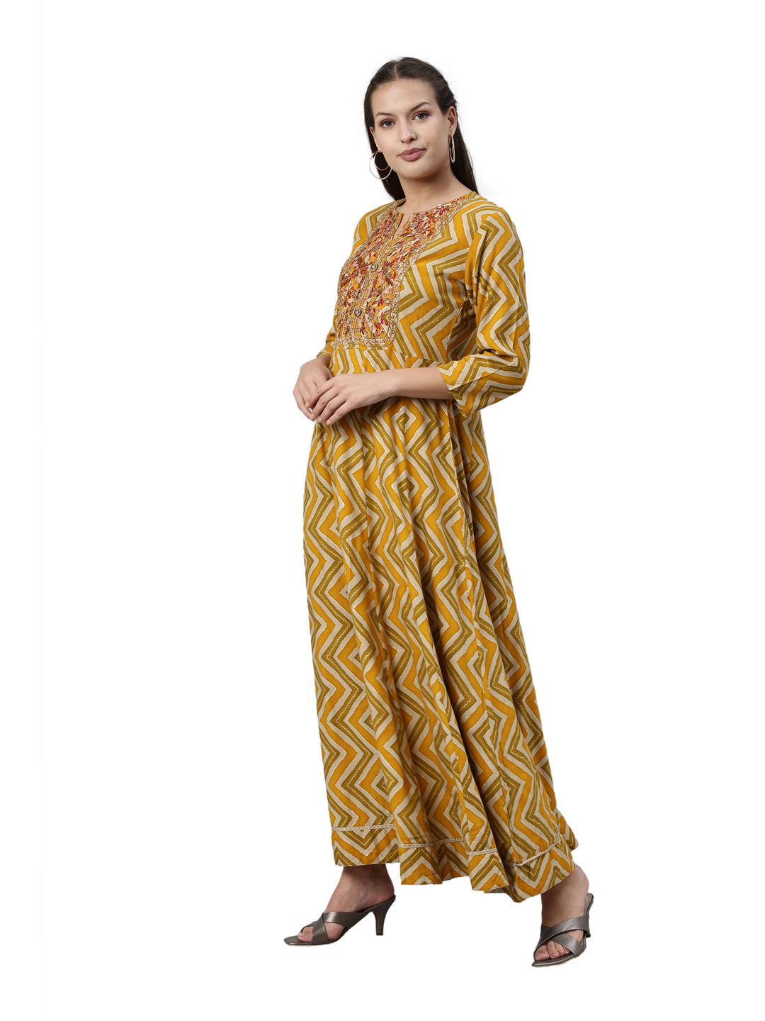 Neerus Yellow rayon solid kurti - side view