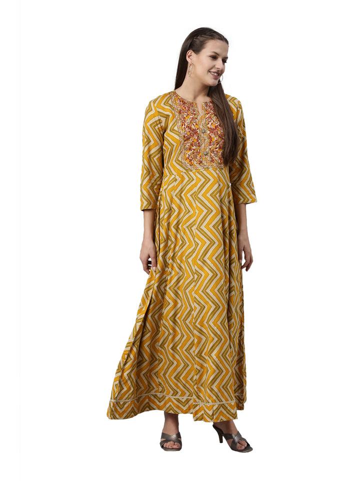 Neerus Yellow rayon solid kurti - detail view 1
