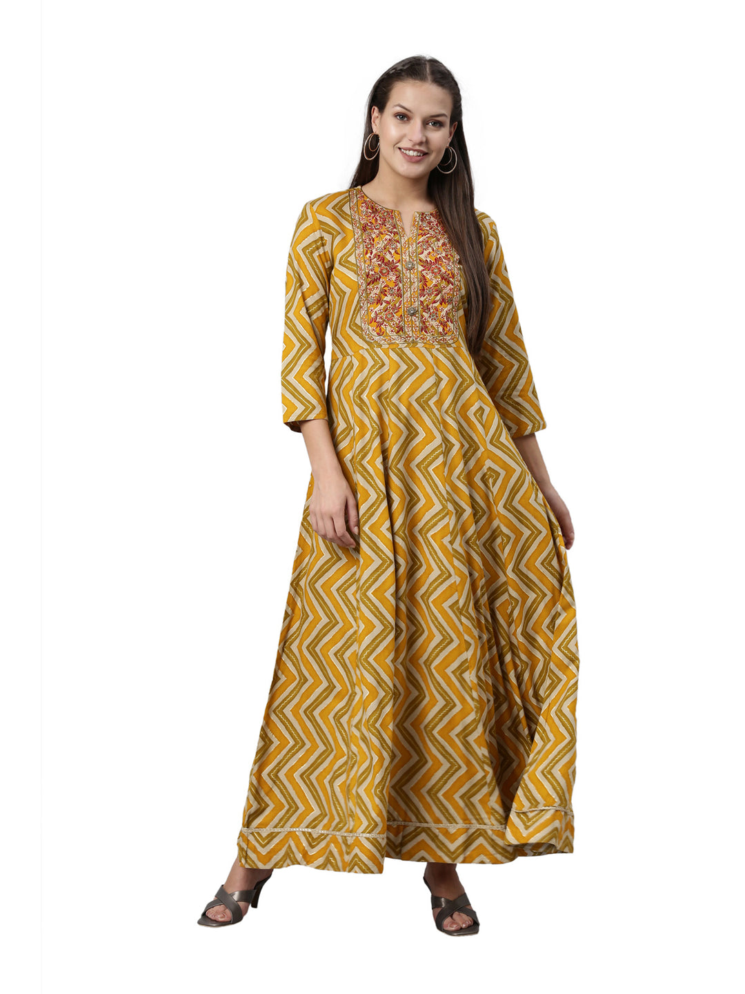 Neerus Yellow rayon solid kurti - detail view 3