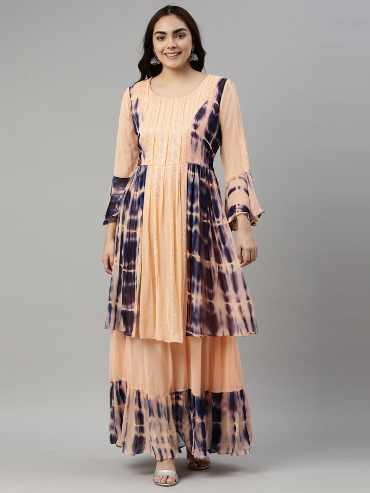Neerus Orange georgette straight kurta - front view