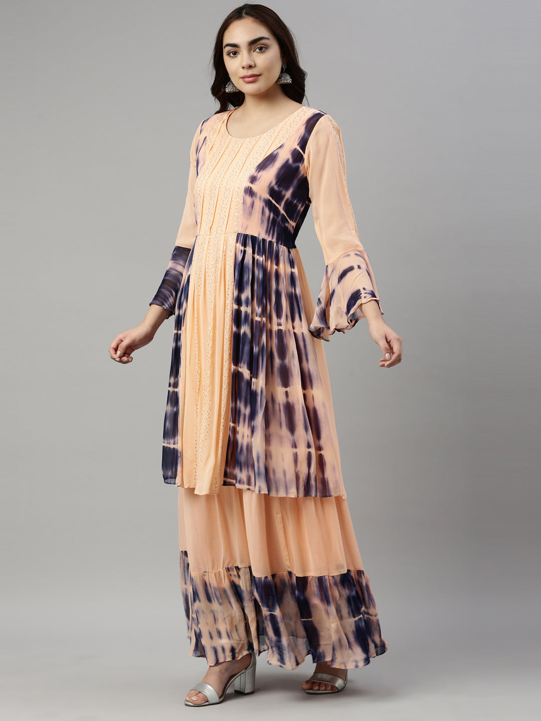 Neerus Orange georgette straight kurta - side view