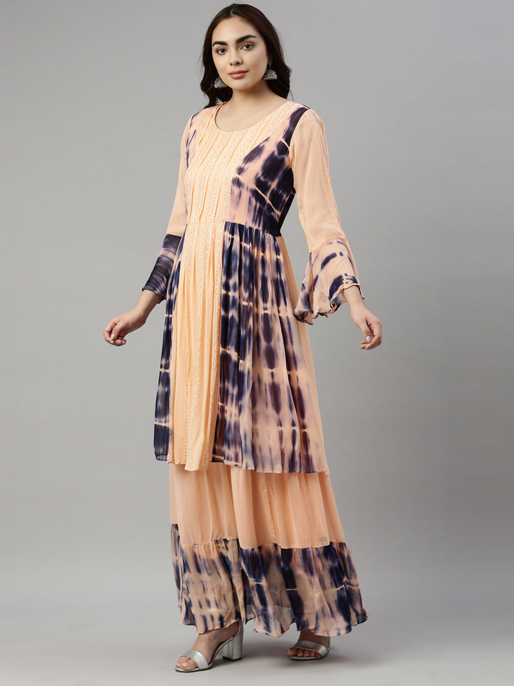 Neerus Orange georgette straight kurta - side view