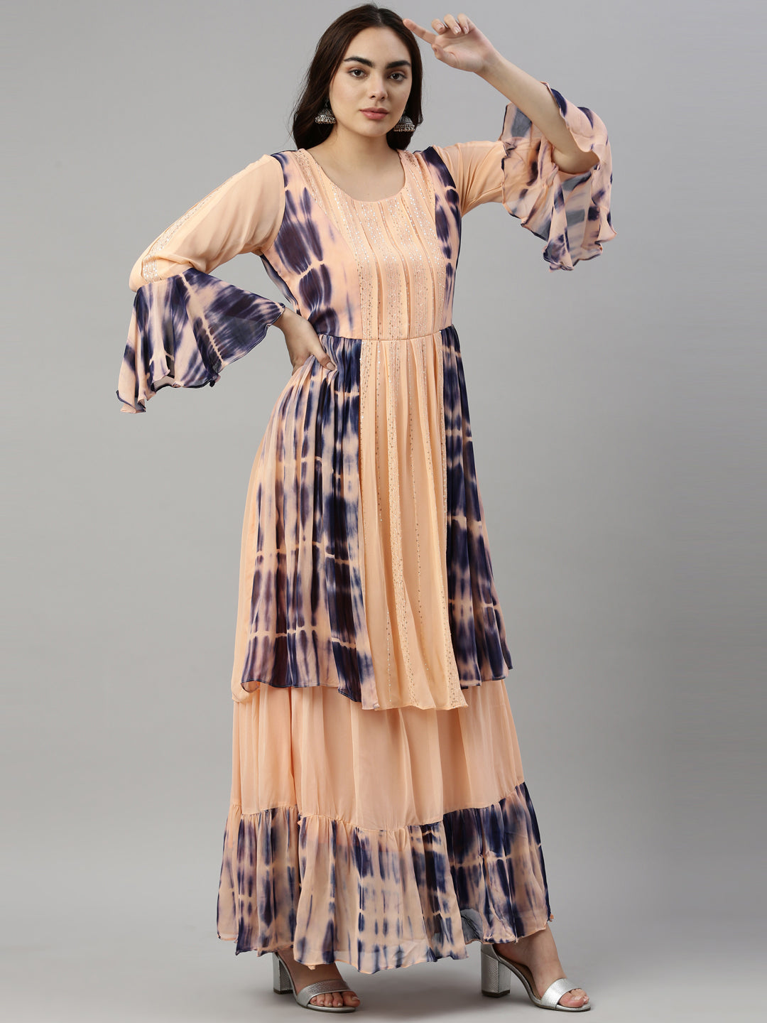 Neerus Orange georgette straight kurta - detail view 1