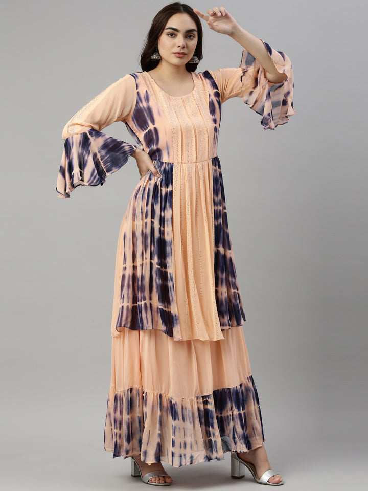 Neerus Orange georgette straight kurta - detail view 1