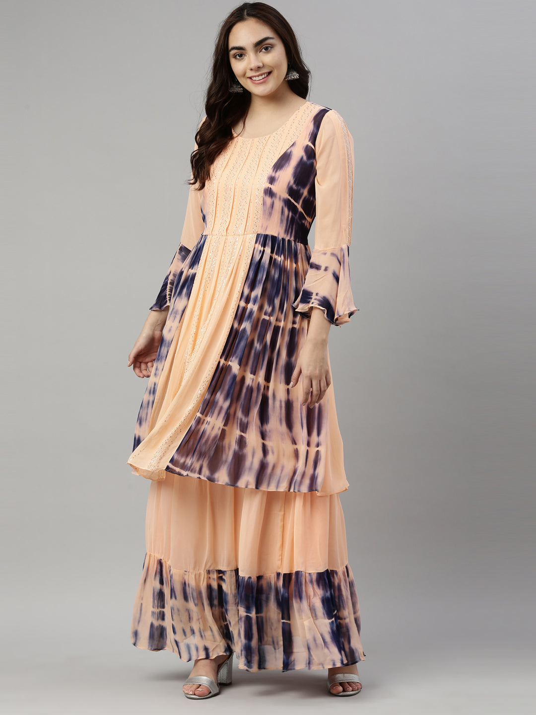 Neerus Orange georgette straight kurta - detail view 3
