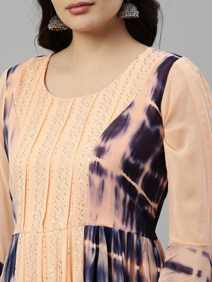 Neerus Orange georgette straight kurta - detail view 5