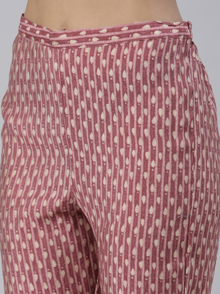 Neerus Pink Regular Knee Length Printed Kurta Printed Trousers With Dupatta