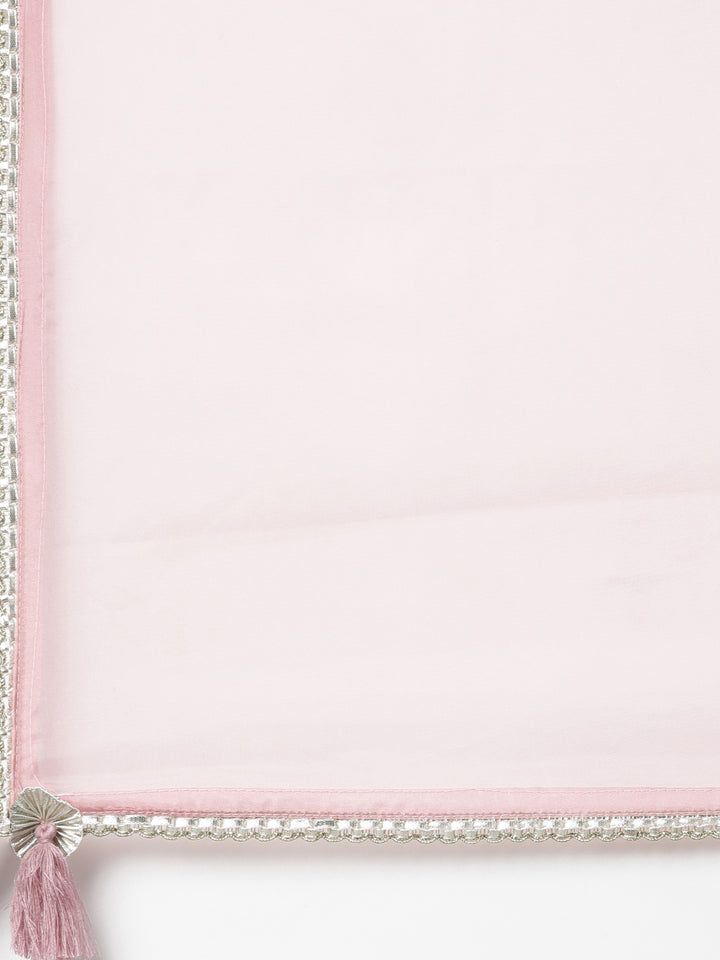 Neerus Pink Regular Knee Length Printed Kurta Printed Trousers With Dupatta