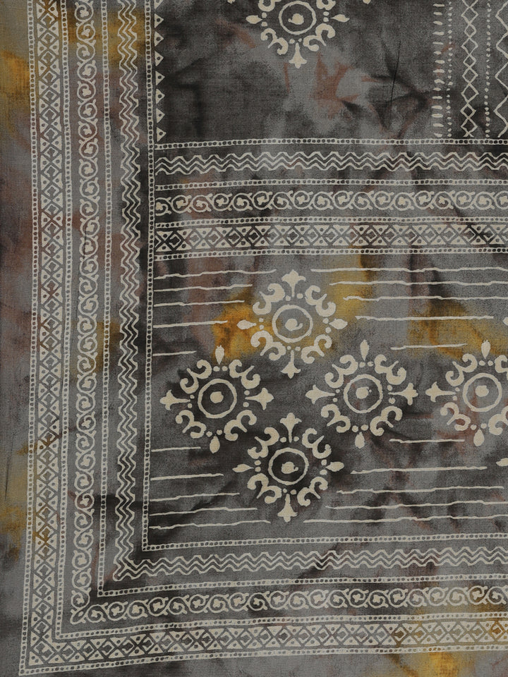 Neerus Grey Regular Calf Length Printed Kurta Printed Trousers With Dupatta