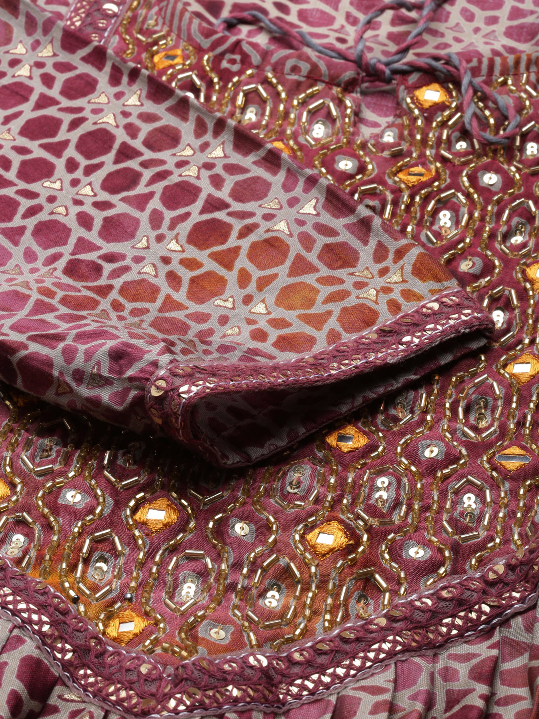 Neerus Pink Viscose Rayon Printed Anarkali Kurta Set - detail view 1