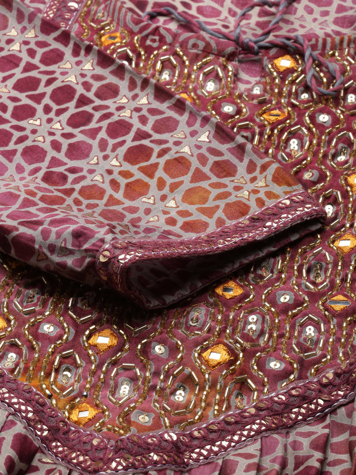 Neerus Pink Viscose Rayon Printed Anarkali Kurta Set - detail view 1