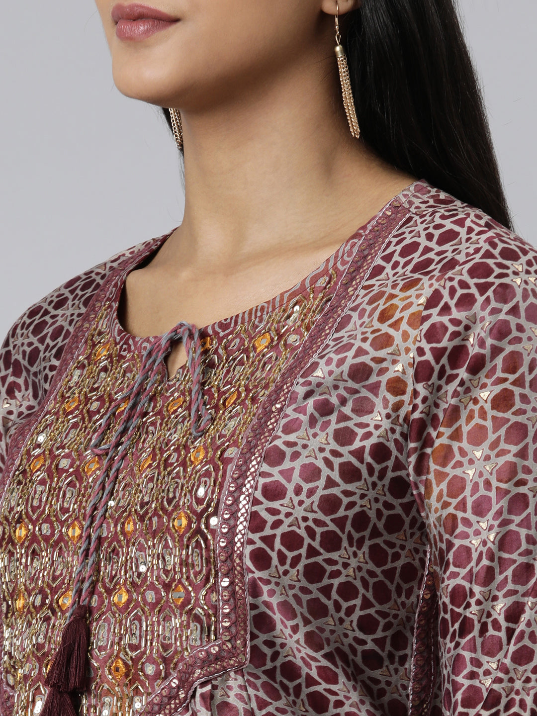Neerus Pink Viscose Rayon Printed Anarkali Kurta Set - detail view 2