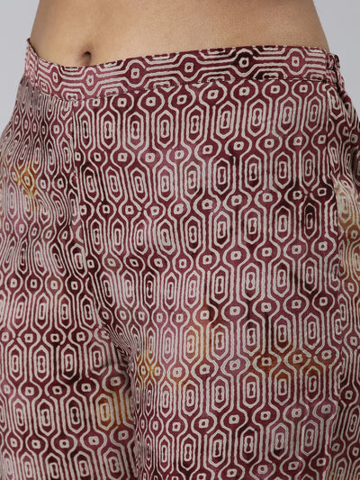 Neerus Pink Regular Calf Length Printed Kurta Printed Trousers With Dupatta