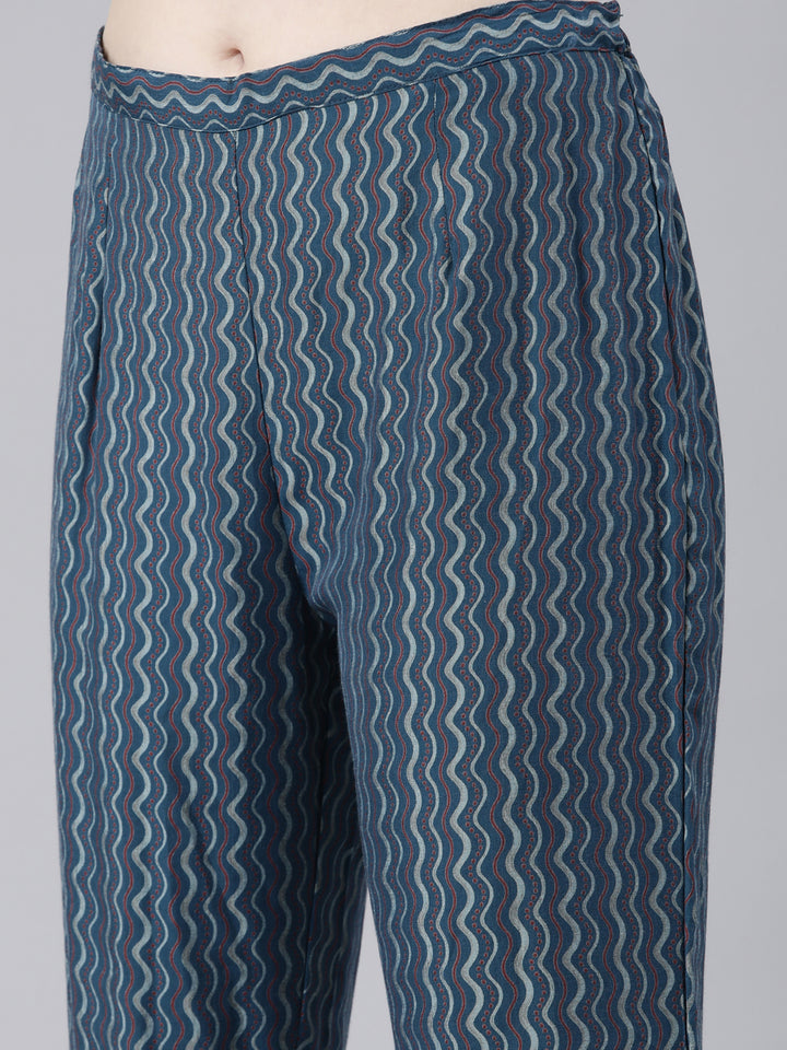 Neerus Blue Regular Knee Length Printed Readymade Suits