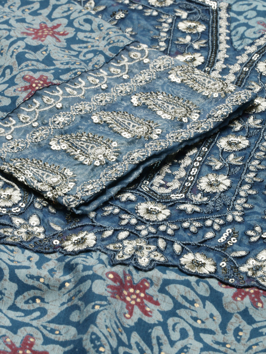 Neerus Blue Regular Knee Length Printed Readymade Suits