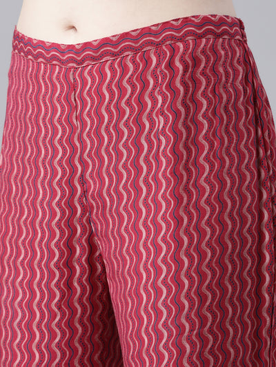 Neerus Pink Regular Knee Length Printed Kurta Printed Trousers With Dupatta