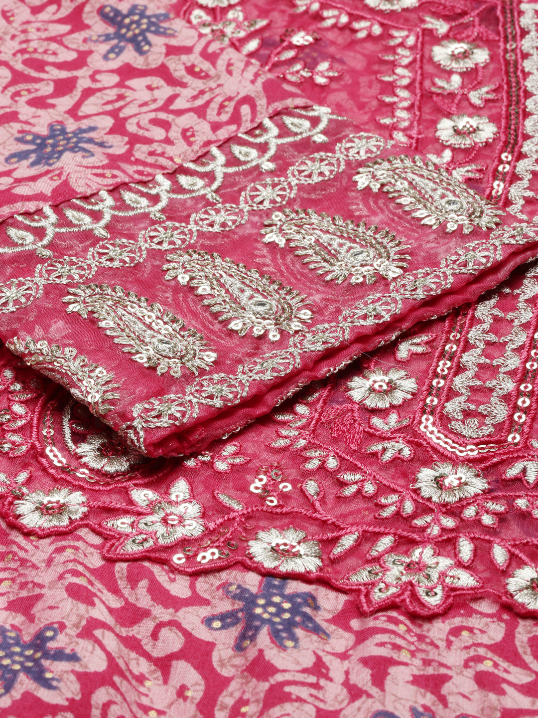Neerus Pink Shantoon Printed Kurta Set with Trouser and Dupatta - detail view 2