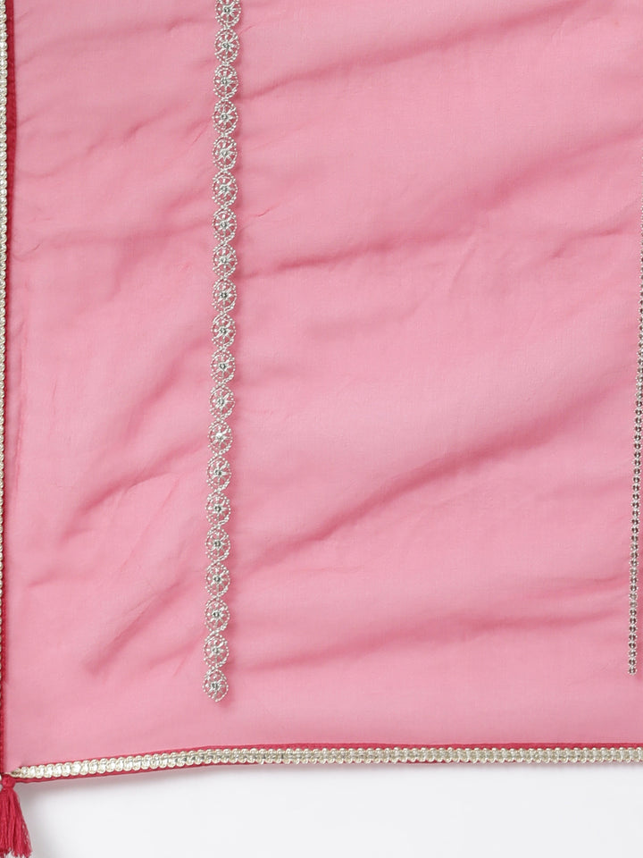Neerus Pink Shantoon Printed Kurta Set with Trouser and Dupatta - detail view 4