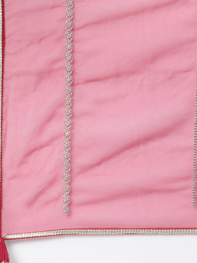 Neerus Pink Regular Knee Length Printed Kurta Printed Trousers With Dupatta
