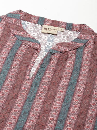 Neeru's Brown Straight Embroidered Cotton Kurtas
