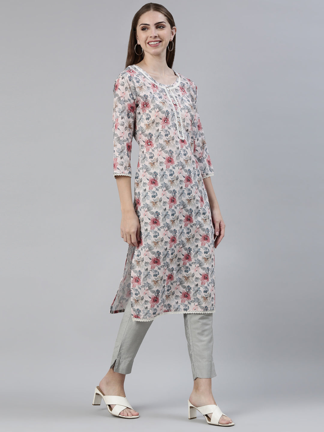 Neerus Multi cotton printed straight kurti - back view