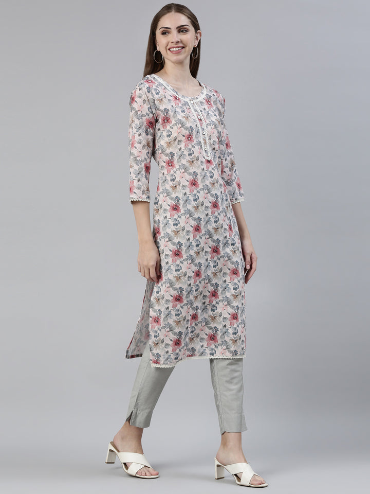 Neerus Multi cotton printed straight kurti - back view