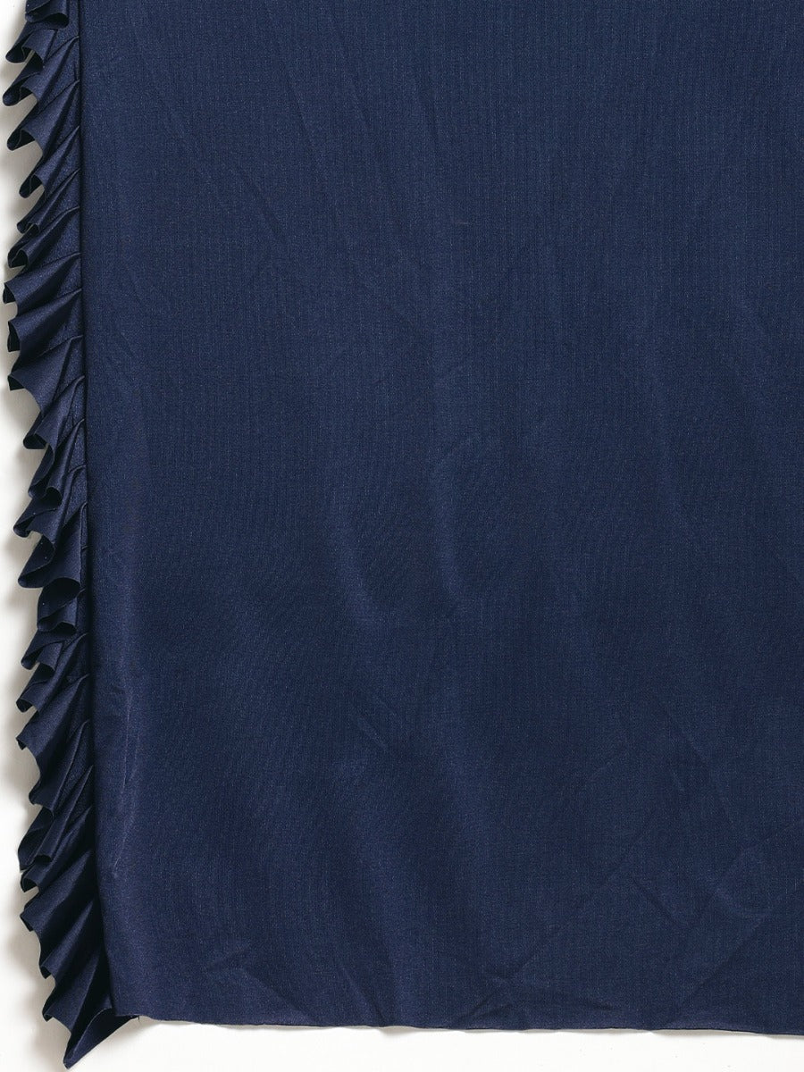 Neerus Navy Solid Ready To Wear Saree With Blouse