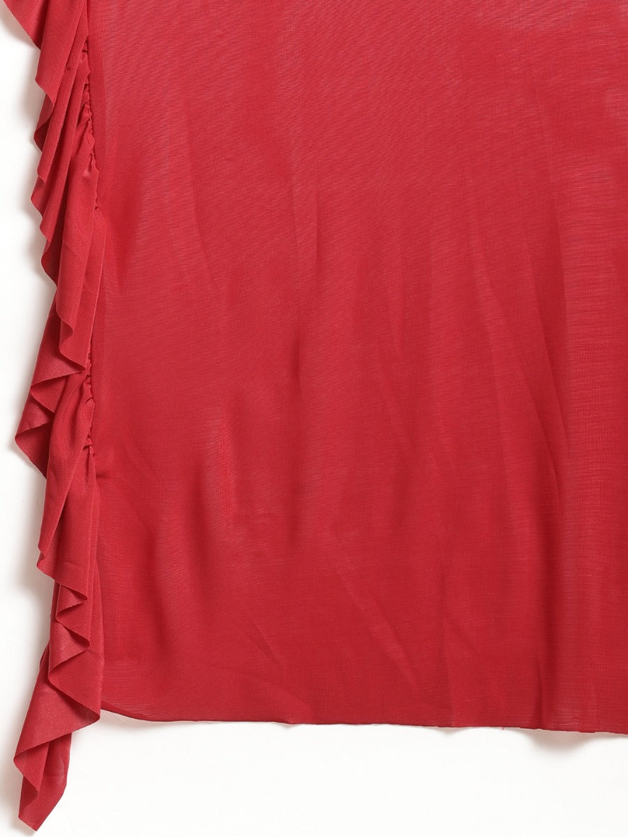 Neeru's Red Solid Ready to Wear Saree With Blouse