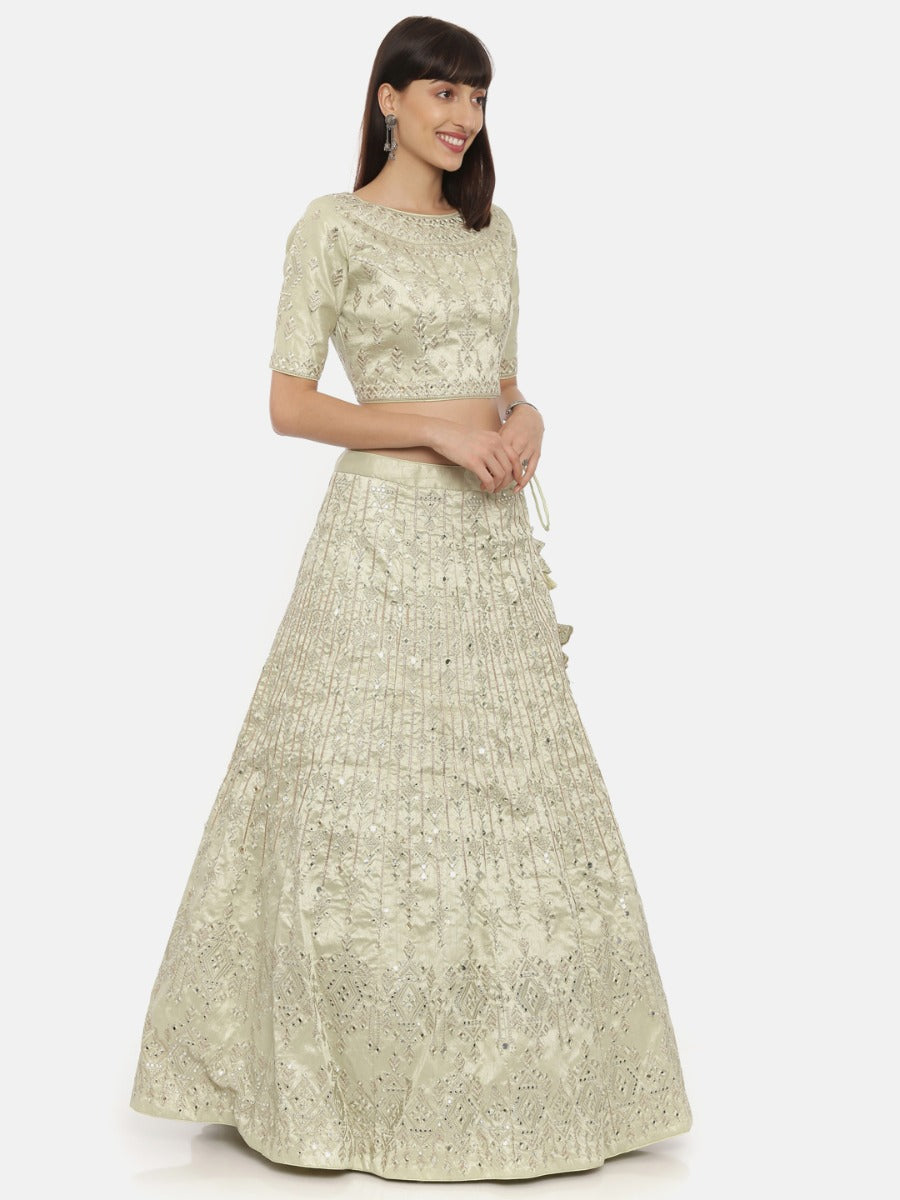 Neerus Pista Color Nett Fabric Ghagra Set