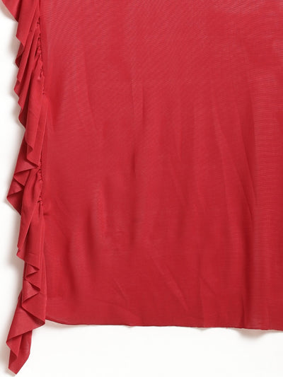 Neeru's Red Solid Ready to Wear Saree With Blouse