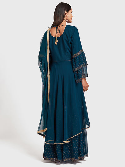 Neeru'S Peacock Color Georgette Fabric Suit-Gharara