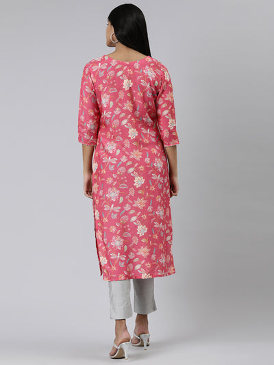 Neeru's Maroon Straight Printed Cotton Kurtas
