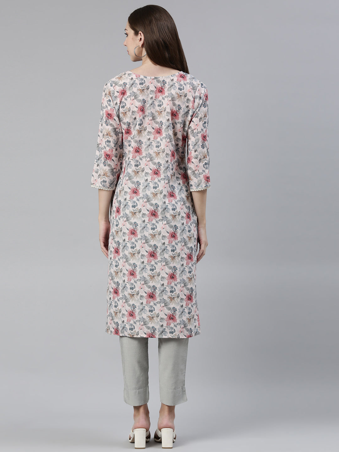 Neerus Multi cotton printed straight kurti - side view