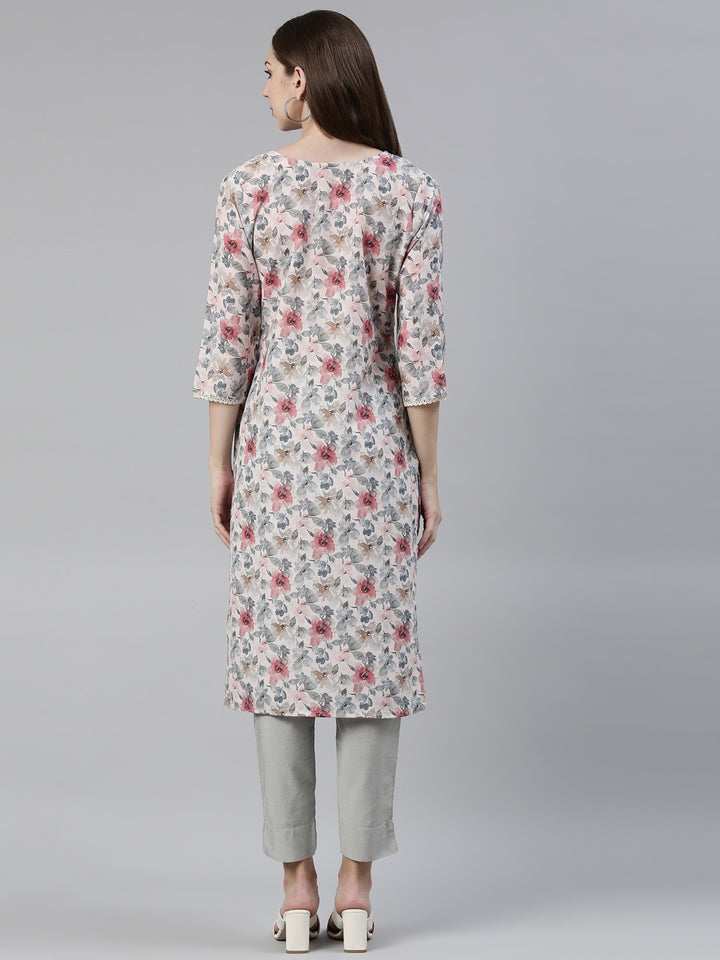 Neerus Multi cotton printed straight kurti - side view